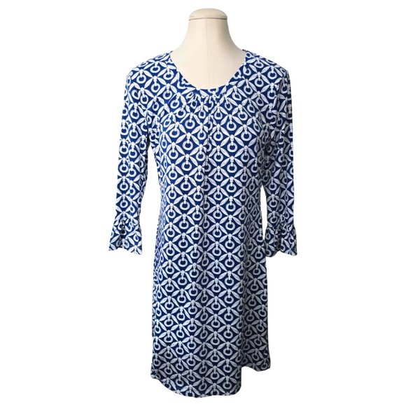 barbara gerwit Dresses & Skirts - BARBARA GERWIT Equestrian Pattern Scoop Neck Flounce Sleeve Dress Large